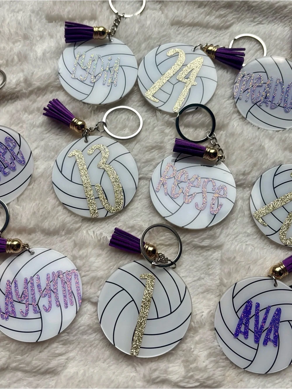 Custom Tassel Volleyball Keychain - Personalized Glitter Number/Name